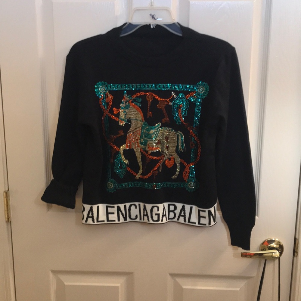 Balenciaga Black Sequin Horse Sweatshirt
